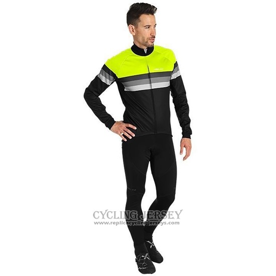 2019 Cycling Jersey Nalini Warm 2.0 Black Green Long Sleeve And Bib Tight